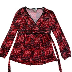 Motherhood Maternity Red & Black Flowy V-Neck Long Sleeve Top – Women’s Medium